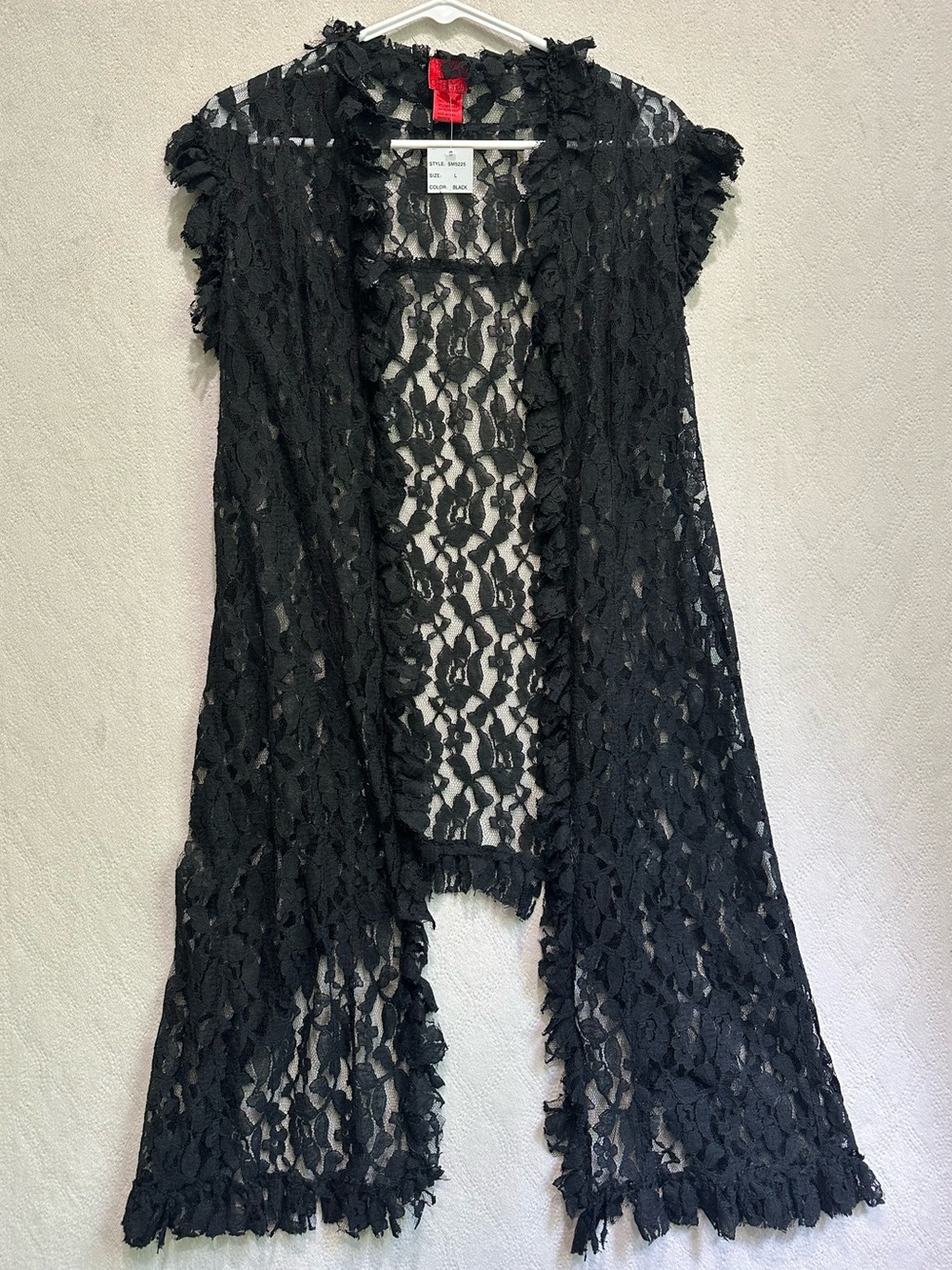 NWT Christina Black Floral Lace Open Front Duster Size L Whimsigoth Farigrunge